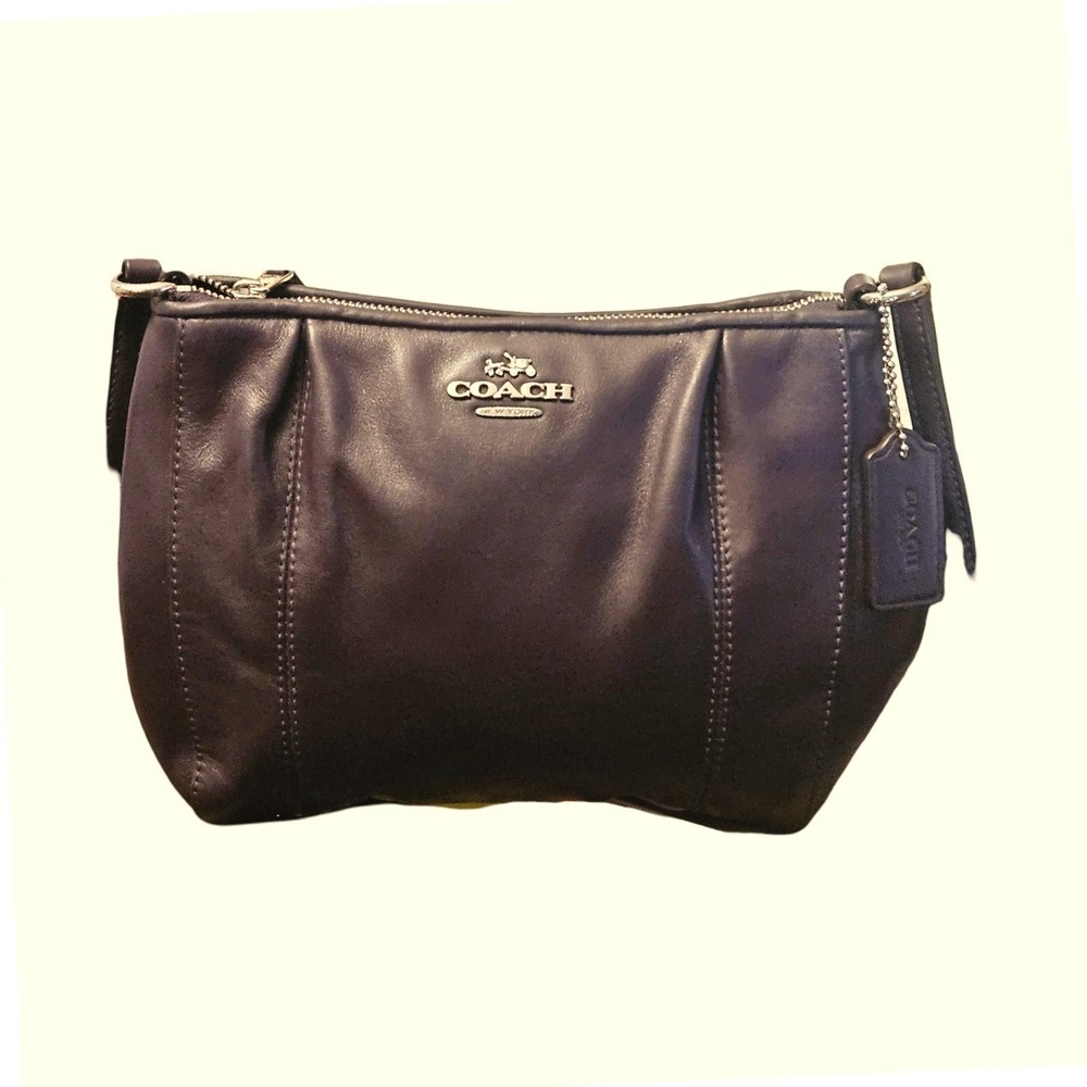Coach Dark Purple Pleated Leather Crossbody Bag Authenticity certificate inc